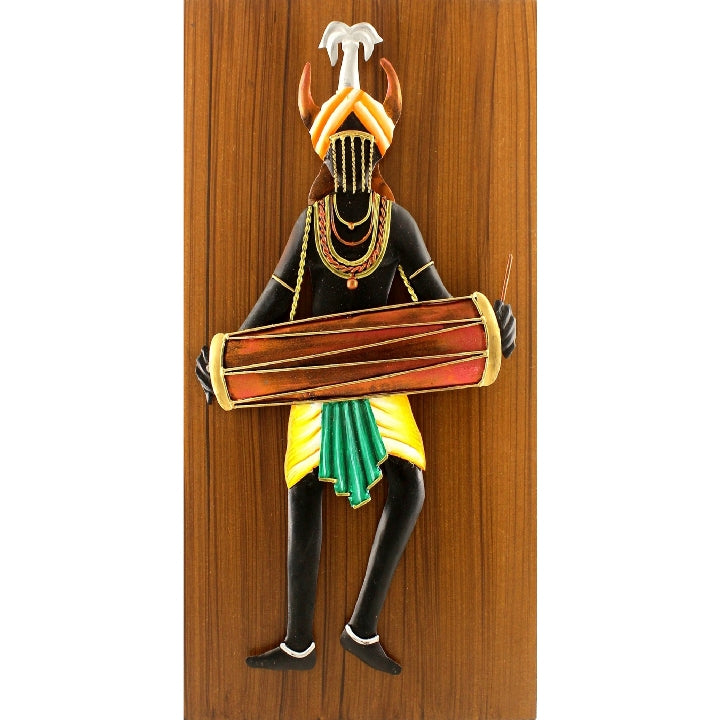 Handcrafted Iron Tribal Man with Dholak (Multicolor, 16 inch)