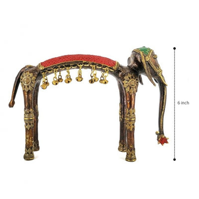 Artistic Brass Elephant Statue with Hanging Bells (Multicolor, 6 inch)