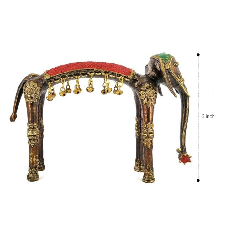 Artistic Brass Elephant Statue with Hanging Bells (Multicolor, 6 inch)