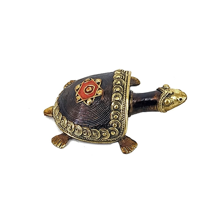 Bell metal Bastar Dokra art coin tortoise showpiece front angle
