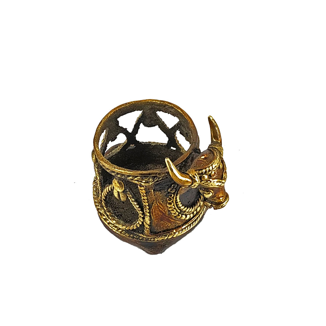 Bronze finish Bastar Dokra art pen holder top view