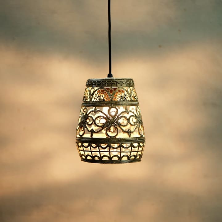 Handmade Bastar Dokra art brass floral hanging lampshade illuminated