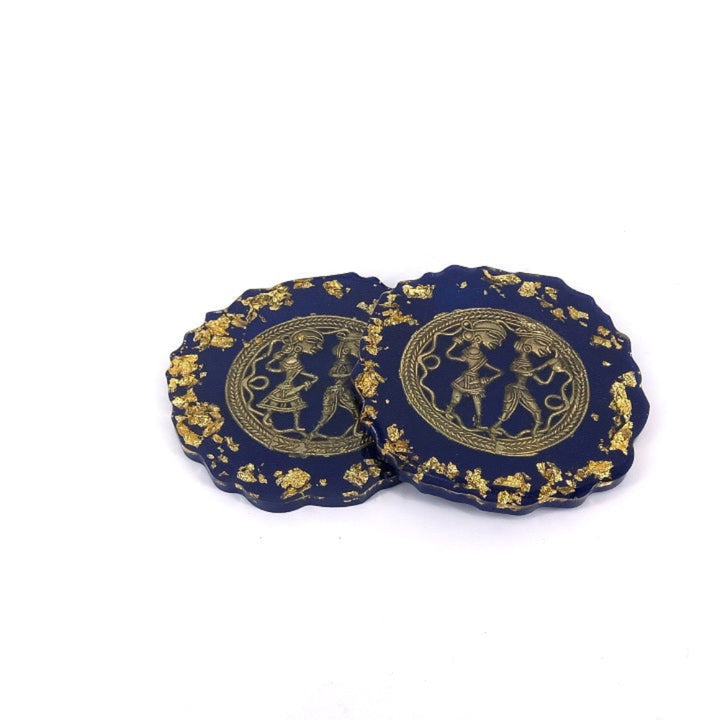 Set of four handcrafted blue resin coasters