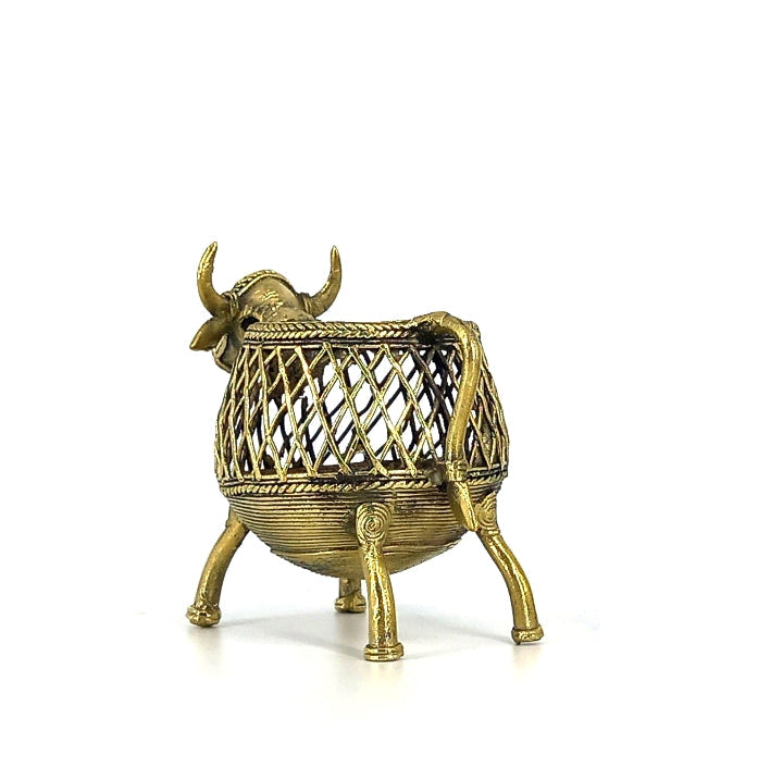 Bastar Dokra art bell metal pen holder back angle