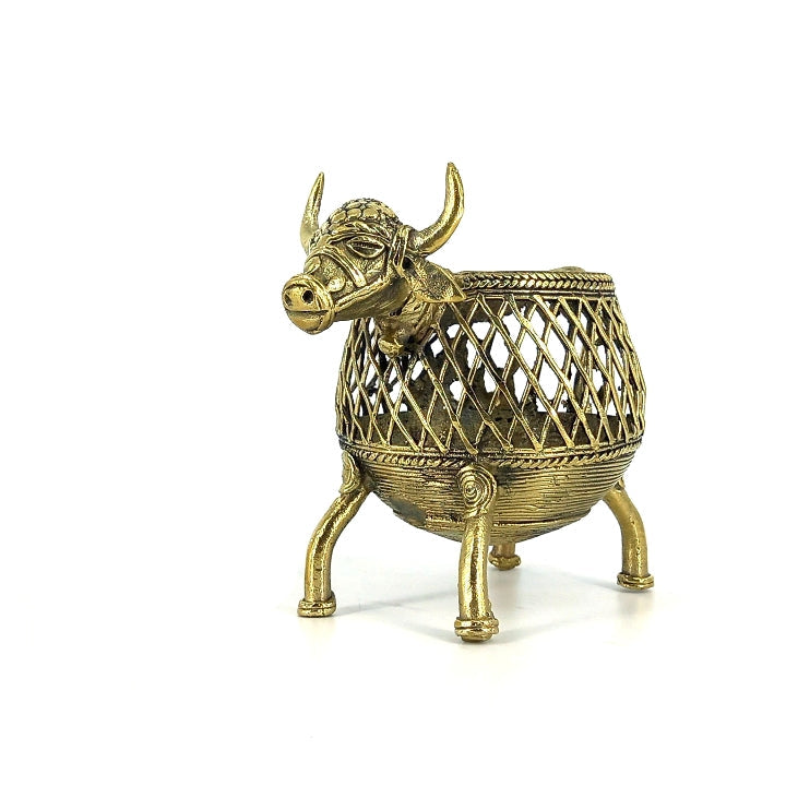 Bastar Dokra art bell metal pen holder side angle