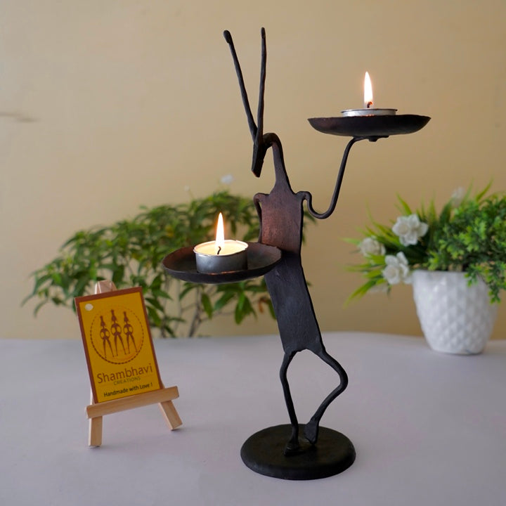 Bastar Dokra art inspired iron candle holder for home décor