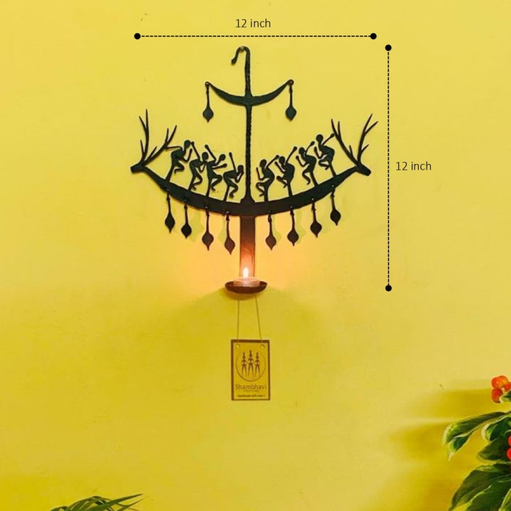 Bastar Dokra art iron wall hanging with central candle light
