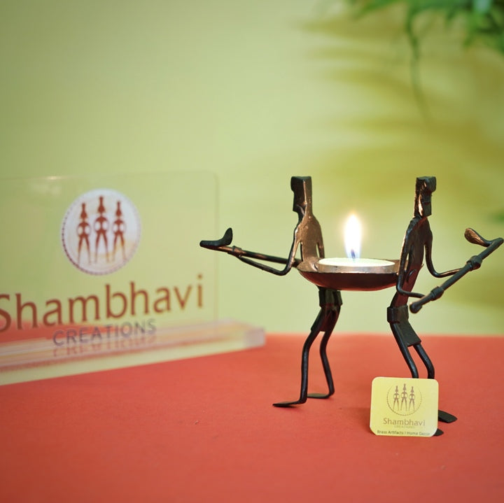 Bastar Dokra art inspired iron tea light holder for home décor
