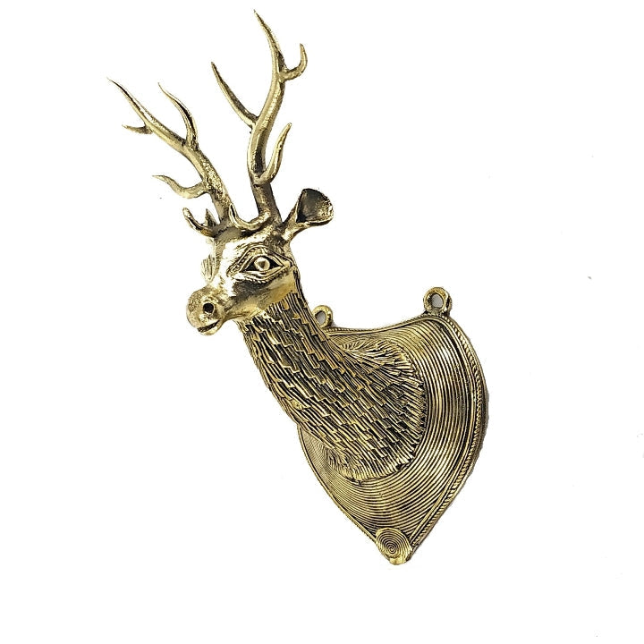 Side angle brass deer head Bastar Dokra art sculpture
