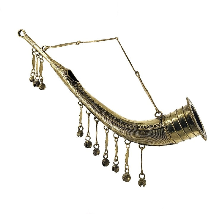 Bastar Dhokra Art Trumpet Todi  Wall Accent (Golden, 15 inch)