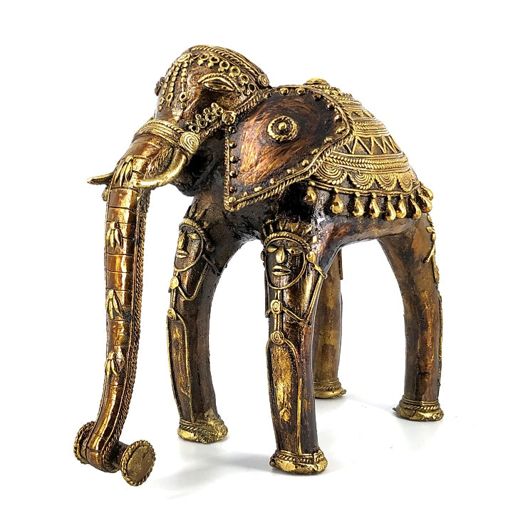 Bell metal curved elephant figurine handcrafted Bastar Dokra art