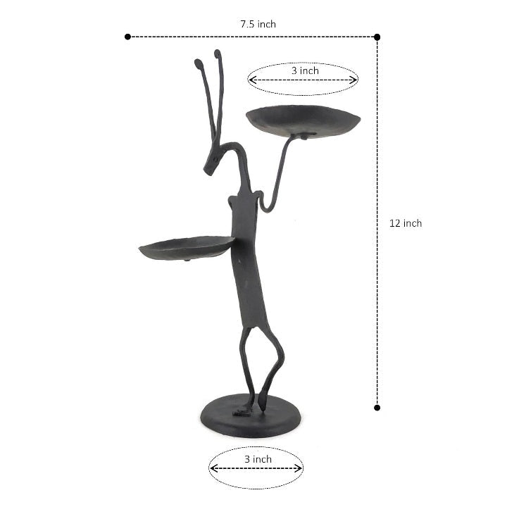 Decorative black iron candle holder with dual plates
