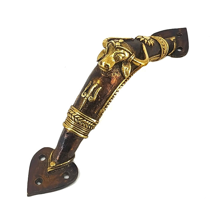 Brass Bastar Dokra art bull door handle front view