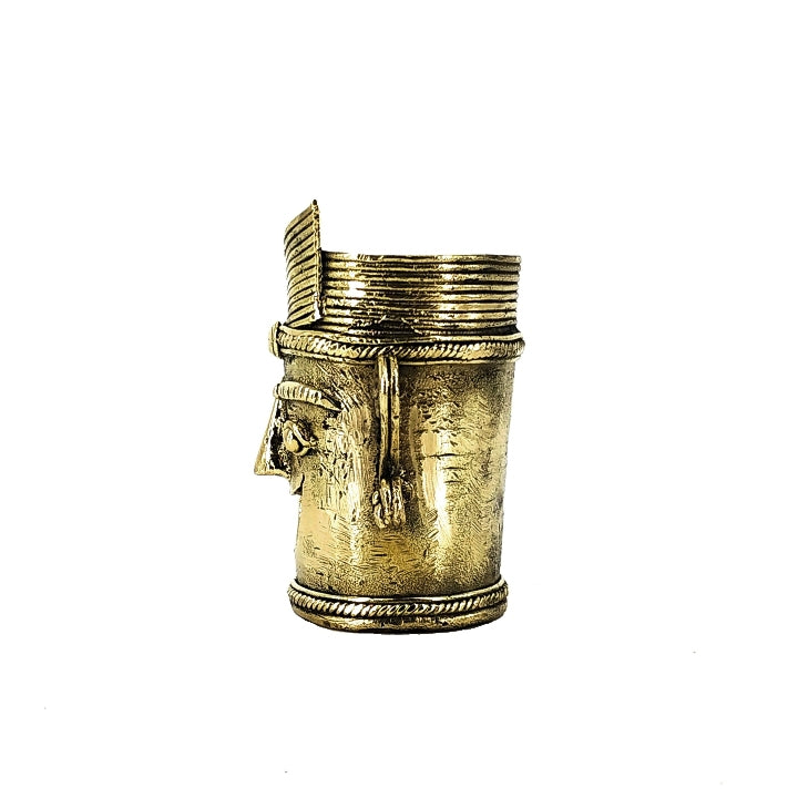 Bastar Dokra art brass pen holder right side angle view