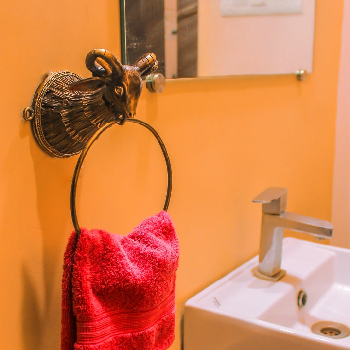 Brass lamb towel holder inspired by Bastar Dokra art