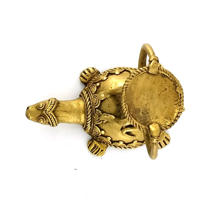 Solid brass monkey turtle candle holder in Bastar Dokra art top view
