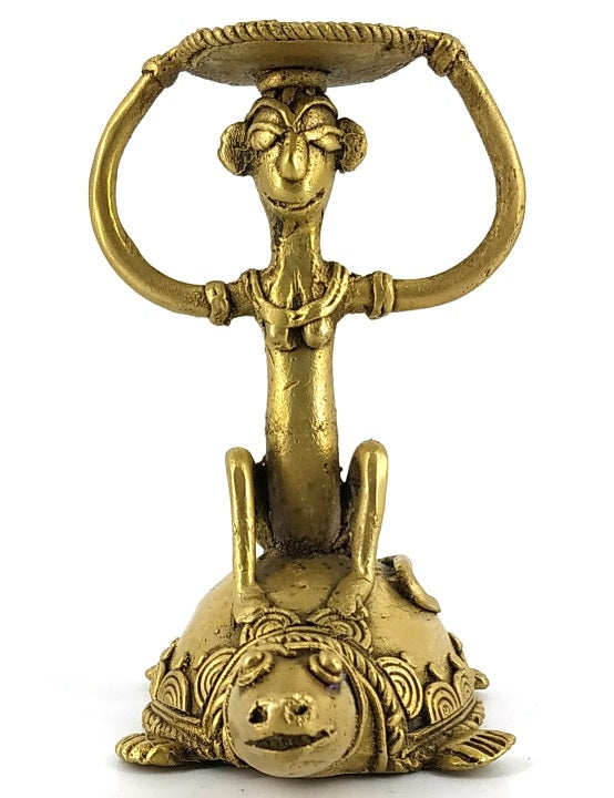 Front view of brass monkey turtle candle stand 