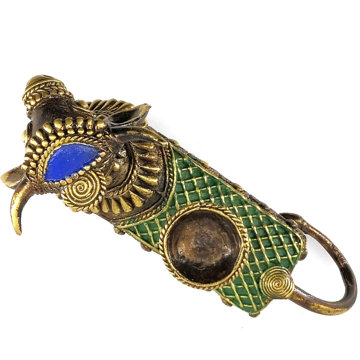 Rear view of handcrafted brass Nandi decor piece