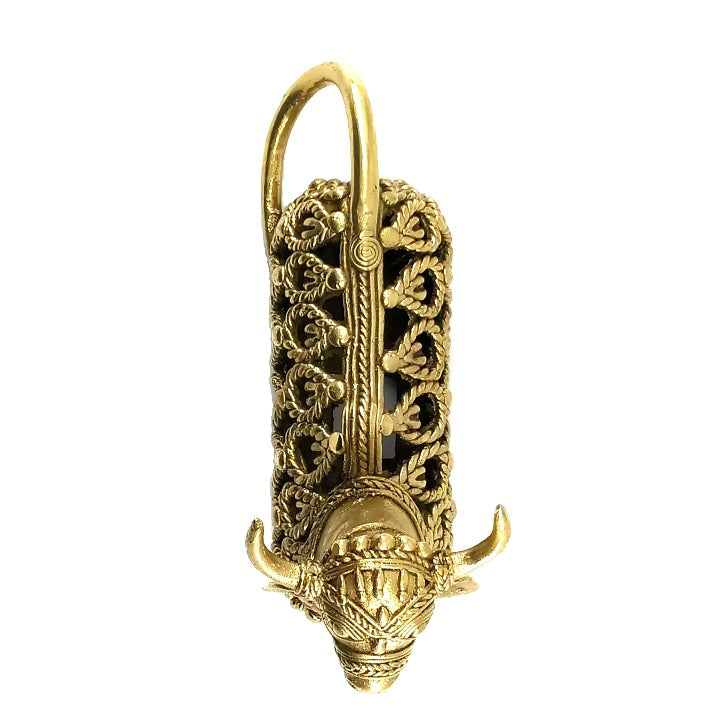 Top view of handcrafted brass Nandi statue emphasizing intricate jali craftsmanship and traditional metal art finish