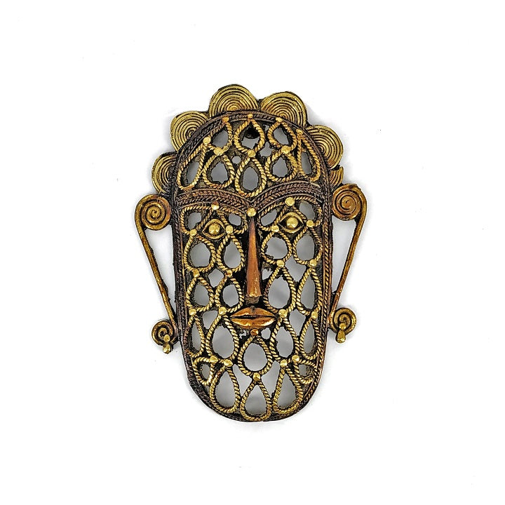 Bastar Art Brass Netted Mask Dokra Artifact (Bronze color, 9 inch)