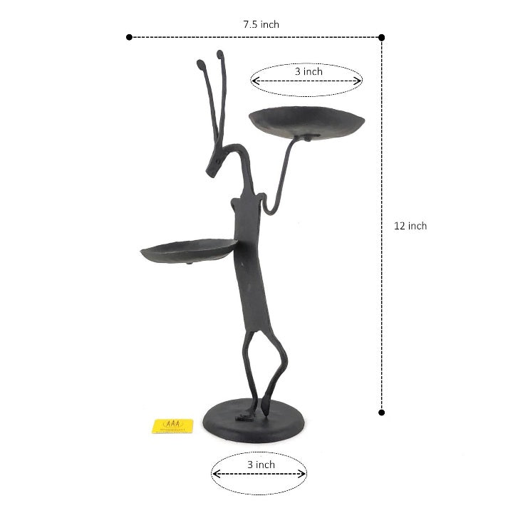 Chhattisgarh Iron Craft Kangaroo Design T-Light Holder (Black, 12 inch)