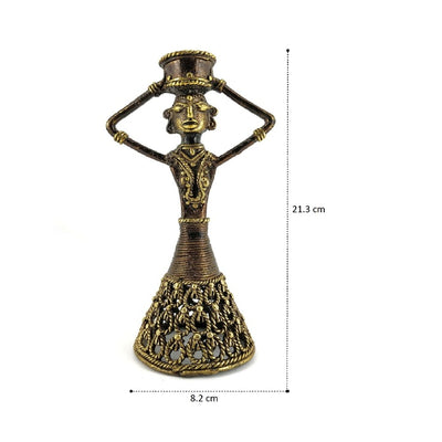 Handcrafted Brass Metal Tribal Woman Candle Holder (Bronze color, 8.4 inch)