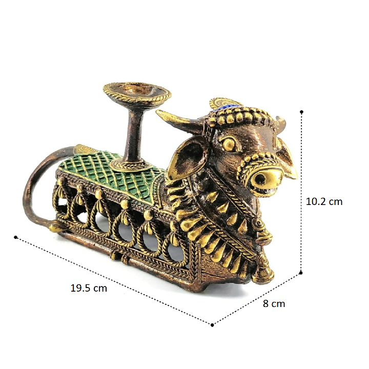 Brass Nandi Tea Light Holder of Bell Metal Art (Multicolor, 6.5 x 4.5 inch)