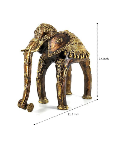 Curved Elephant Bell metal Art Figurine (Bronze color, 7.5 inch)