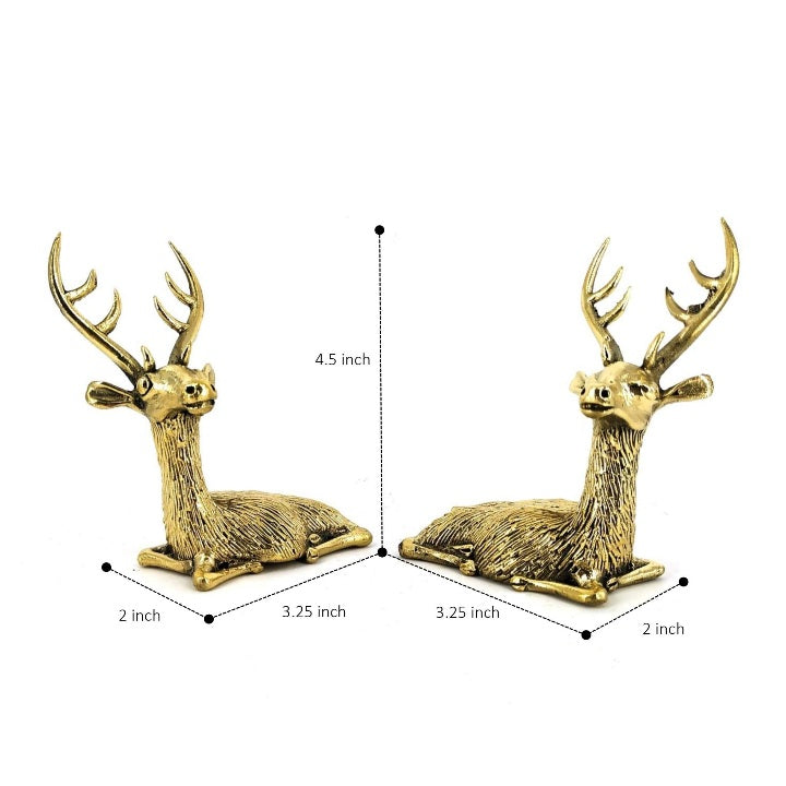 Dhokra Art Brass Resting Deer Duo statue (Golden, 4.5 inch)