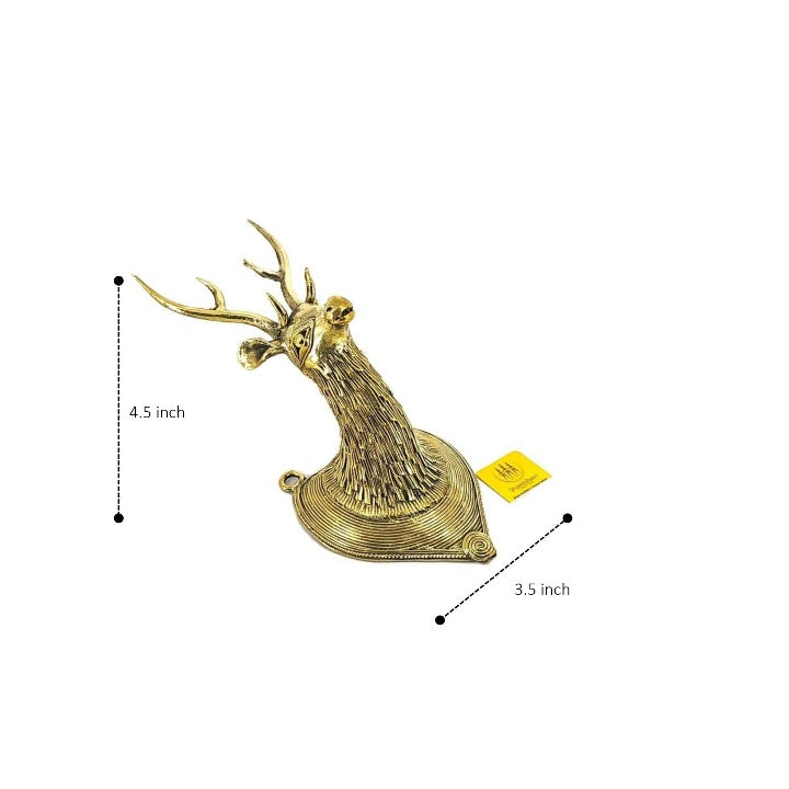 Dhokra Art Brass Textured Deer Head Hanging Wall Art (Golden, 8.5 inch)