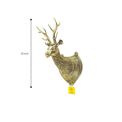 Brass Deer Head, Textured, Mazed Antlers (Golden, 10 inch)