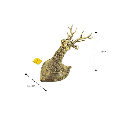 Brass Deer Head, Textured, Mazed Antlers (Golden, 10 inch)