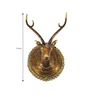 Embellished Brass Deer Head Wall Hanging Decor (Golden, 9 inch)