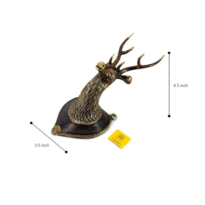 Handmade Tribal Art Brass Deer Textured Head Wall Accent (Bronze color, 8.5 inch)