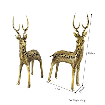 Brass Deer Duo Standing (Golden, 6.5 inch)