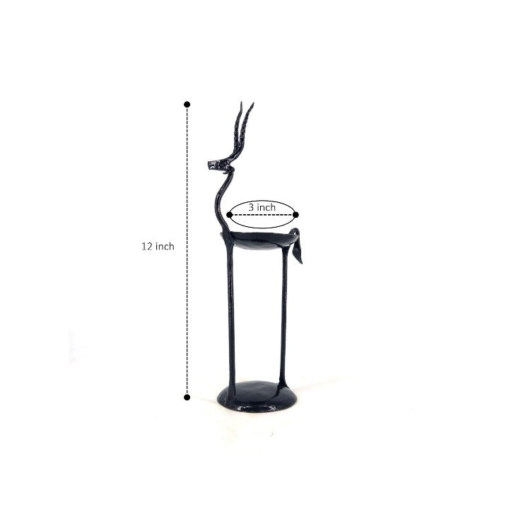 Bastar Metal Art Deer Decorative Candle Light Holder (Black, 12 inch)