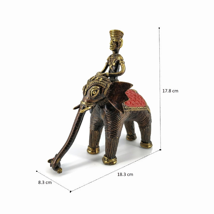 Brass Elephant with Rider (Bronze color, 7.2 inch)