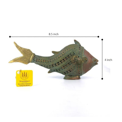 Handcrafted  Dhokra Art Brass Fish Trio (Multicolor, 8.5 x 4 inch)