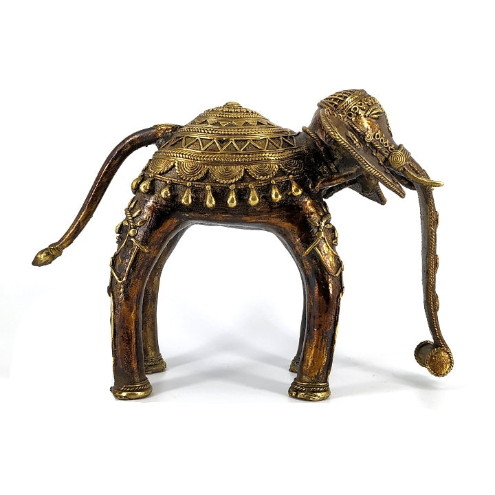 Bastar Dokra art elephant statue with detailed bell metal texture
