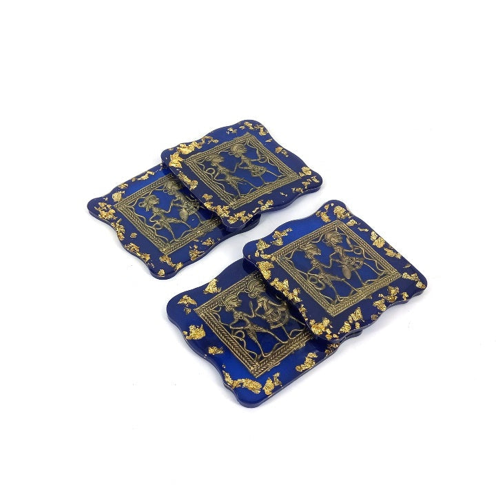 Handcrafted brass Dokra art square resin coaster for coffee table
