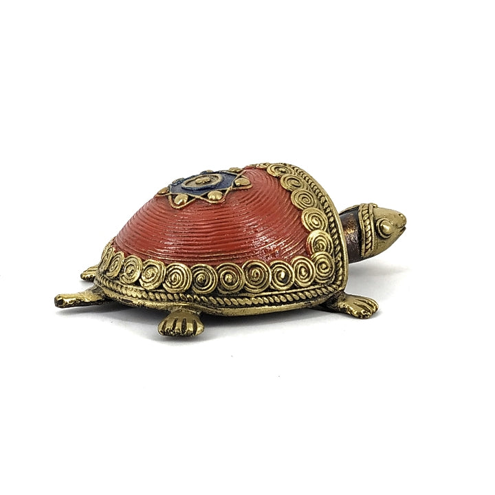  Handmade brass coin tortoise figurine side angle photo