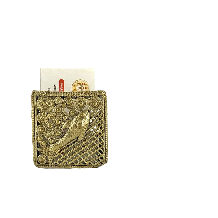 Bastar Dokra art brass card holder for office desk