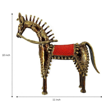Dhokra Art Brass jewelled Horse (Bronze color, 10 inch)