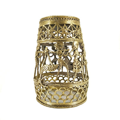 Long Tribal Celebration Brass Lampshade (Golden, 9 inch)