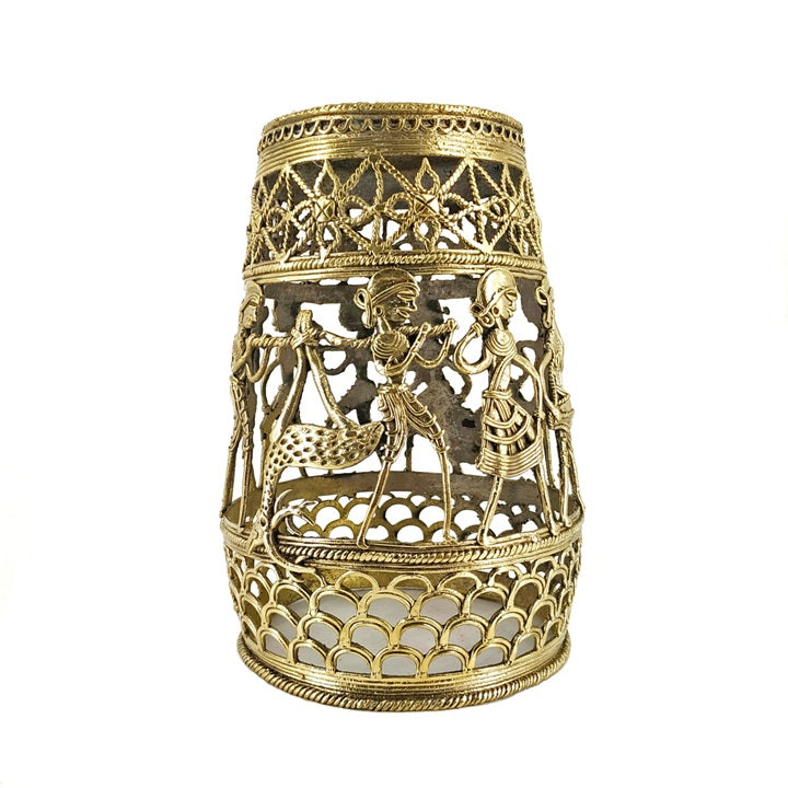 Long Tribal Celebration Brass Lampshade (Golden, 9 inch)