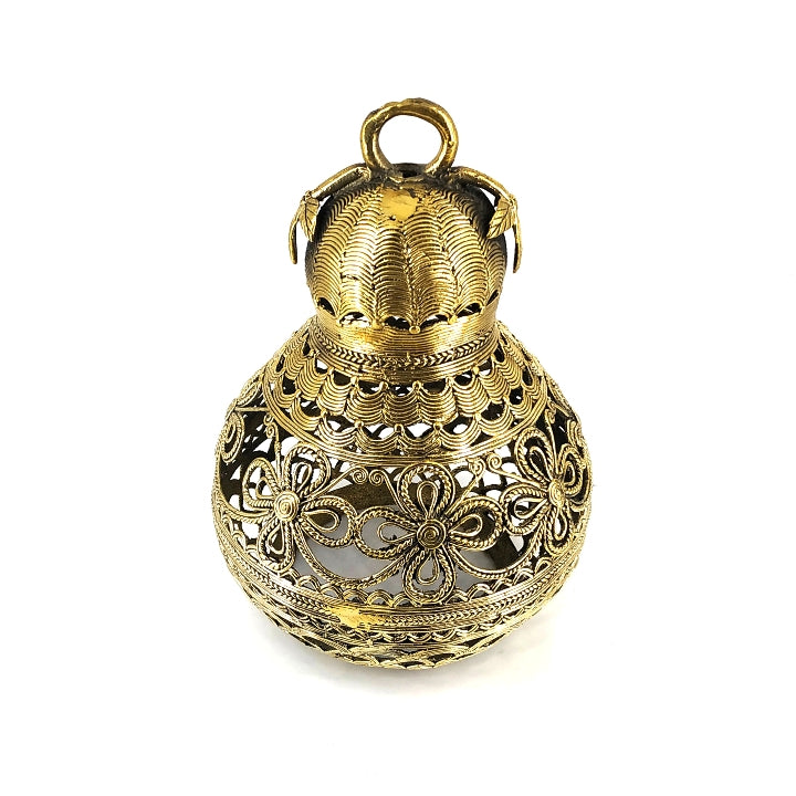 Dhokra Art Decorative Brass Flowers Lampshade (Golden, 9 inch)