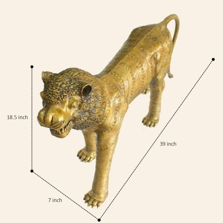 Majestic Indian Lion Brass Statue with Ornate Design (Golden, 39 x 18.5 inch)