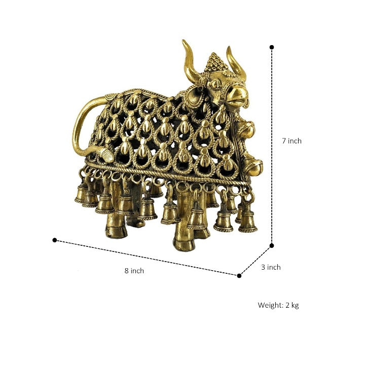 Decorative Brass Nandi Statue of Dhokra Art (Golden, 7 inch)