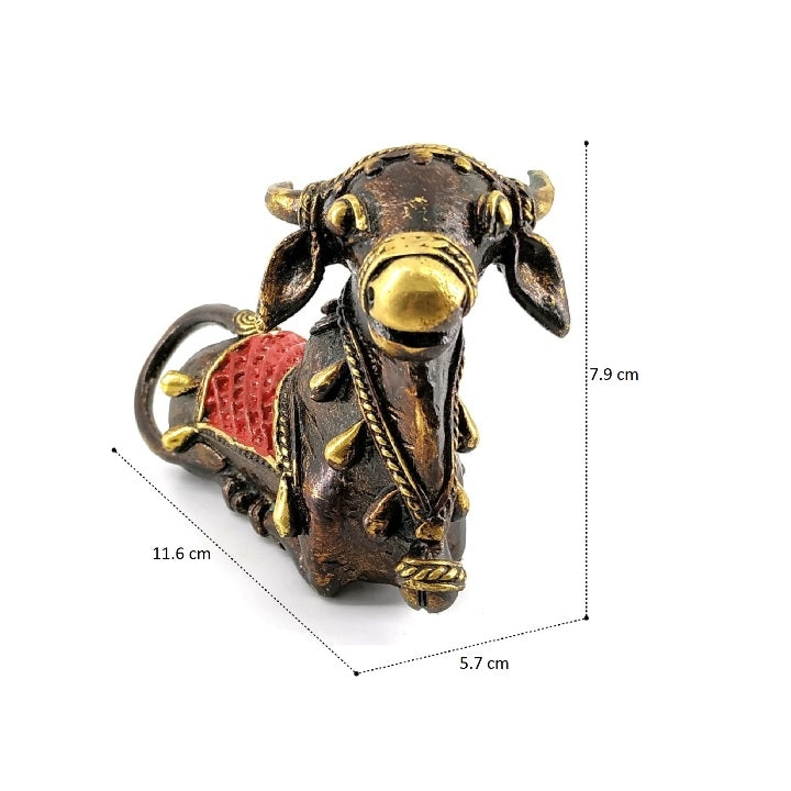 Tribal Art Decorated Brass Nandi Statue (Multicolor, 4.5 x 3 inch)