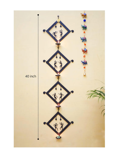 Handmade Bastar Iron Craft 'Square Tiles' Tea Light Wall Hanging (Black, 40 inch)